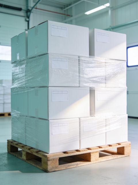 Palletised cartons ready for dispatch