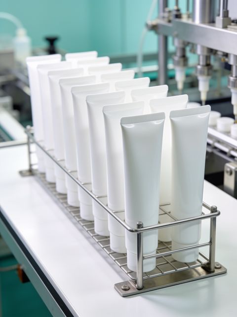 Empty tubes racked ahead of the filling line