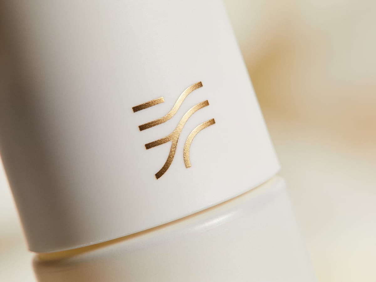 Hot-stamped gold detail on a bottle