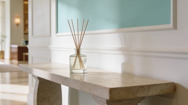 Reed diffuser on a stone console